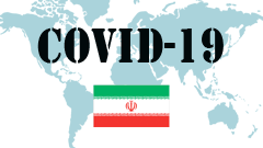 Covid-19 text with Iran Flag