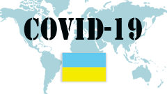 Covid-19 text with Ukraine Flag